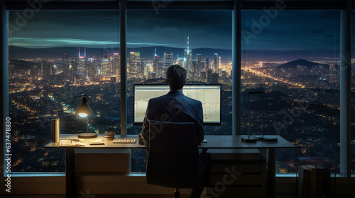 business man lookout windows to see data and city view © captainweeraphan