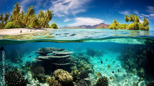 coral reef and sky and Clear turquoise water vibrant © artist