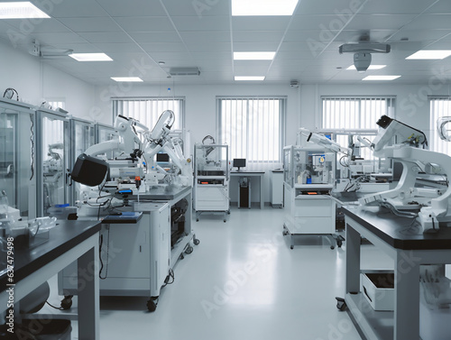 High-tech robotics laboratory with futuristic equipment