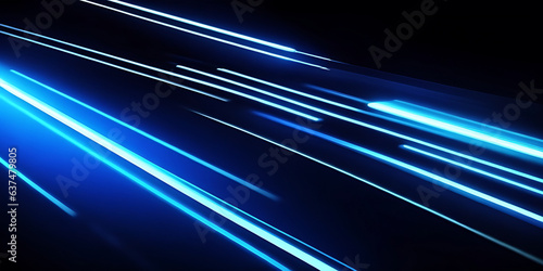 Abstract stylish light trail on black background. Blue glowing neon lines effect illustration