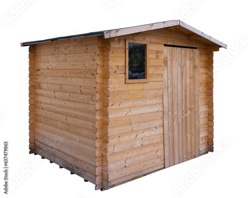 wooden garden shed. isolated white background
