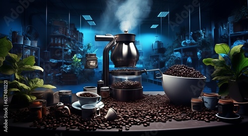 Decorate the interior of the coffee roasting plant that is beautiful and can be used to decorate and make coffee photo