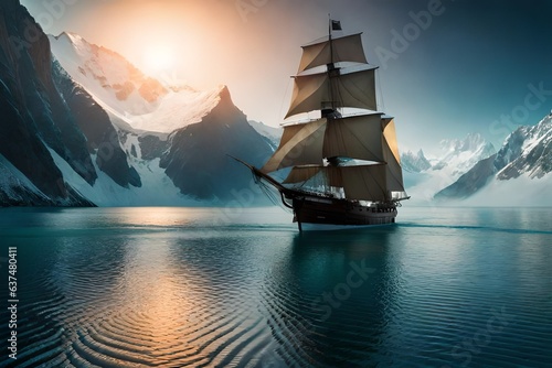 sailing ship in the sunset