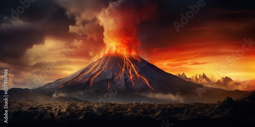 AI Generated. AI Generative. Volcano smoke fire explosion flame eruption. active outdoor nature background. National dangerous catastrophe. © Graphic Warrior