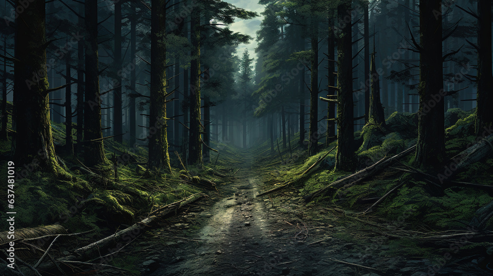 road in the woods.Generative Ai road in the woods.Generative Ai