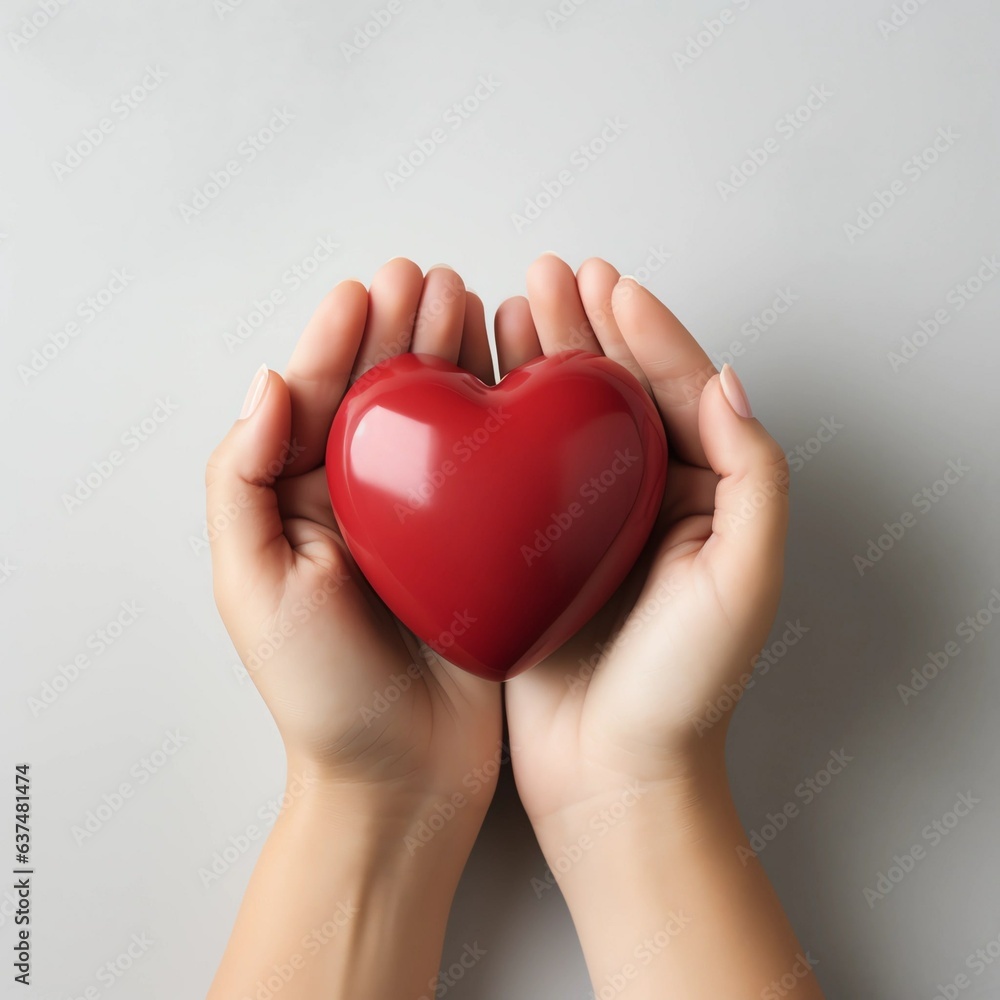 Obraz premium red heart in hands of a women