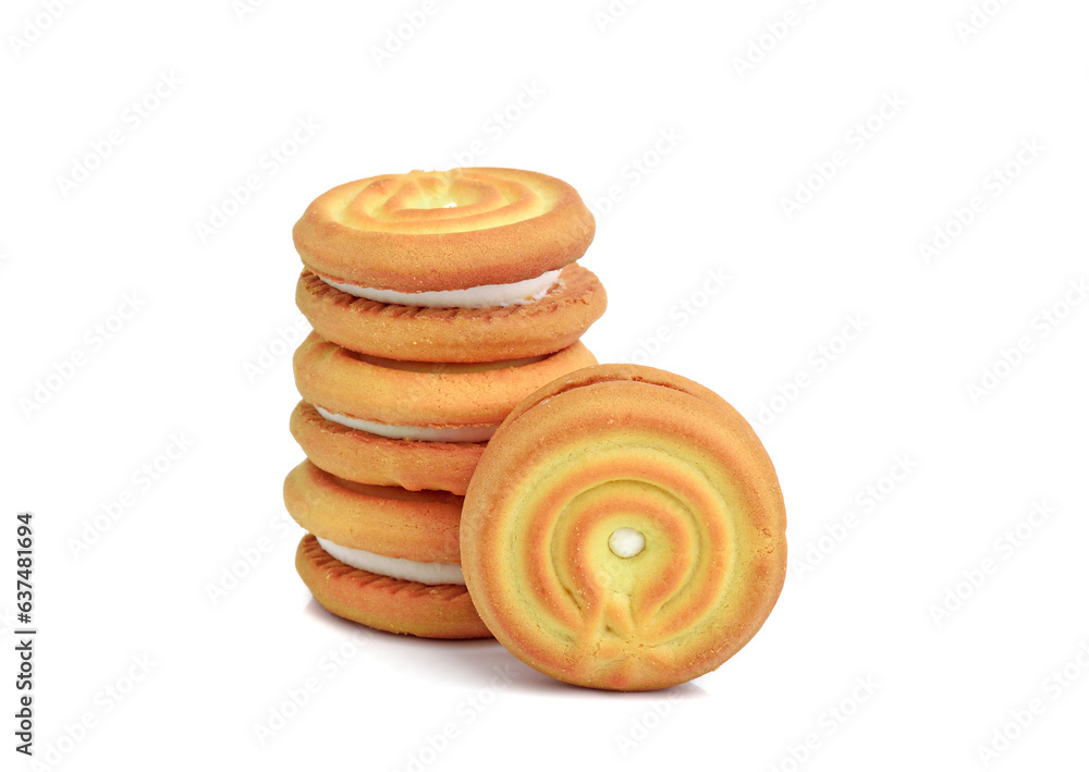 Sandwich cookies with cream isolated on white background Sandwich cookies with cream isolated on white background