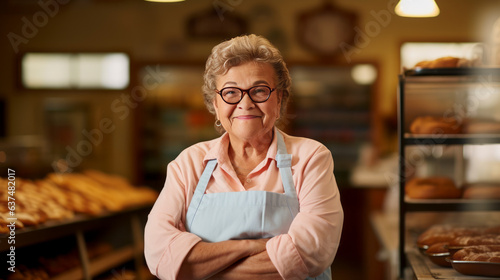 old woman lovely senior, elderly, retired, woman working at her bakery coffee shop. Small business, Business owner.,ai generate