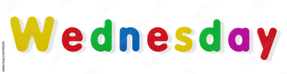 Wednesday word in coloured magnetic letters with clipping path Wednesday word in coloured magnetic letters with clipping path