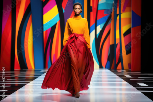 Fashion model walking down a runway
