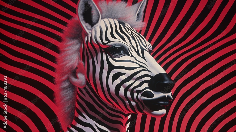 a painting of a zebra's head with a red background. generative ai a painting of a zebra's head with a red background. generative ai