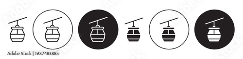 Cable car vector icon set. ski funicular symbol. mountain ropeway cablecar sign in black color.  photo