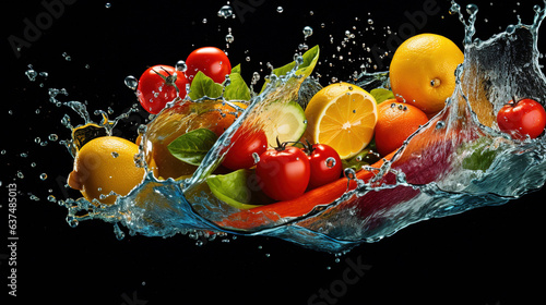 Fresh fruits and vegetables in water.Generative Ai
