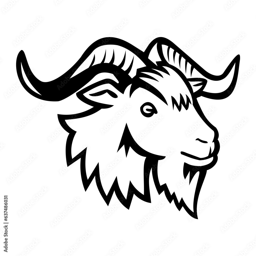Obraz premium Mascot illustration of head of Juan Fernandez wild goat viewed from the side on isolated background in retro style.