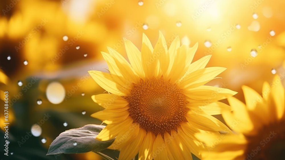Obraz premium Close up sunflower on blur sunny background.