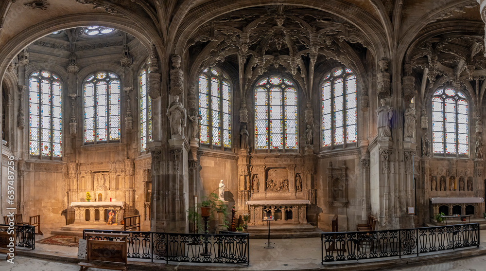 Caen, France - 07 27 2023: St. Peter's Church. View inside the church.