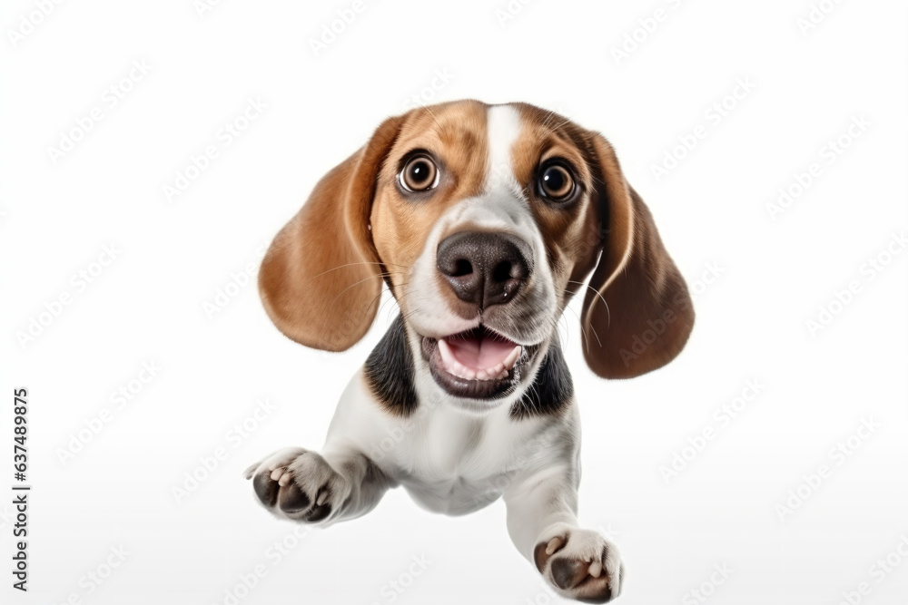 a dog is looking up at the camera