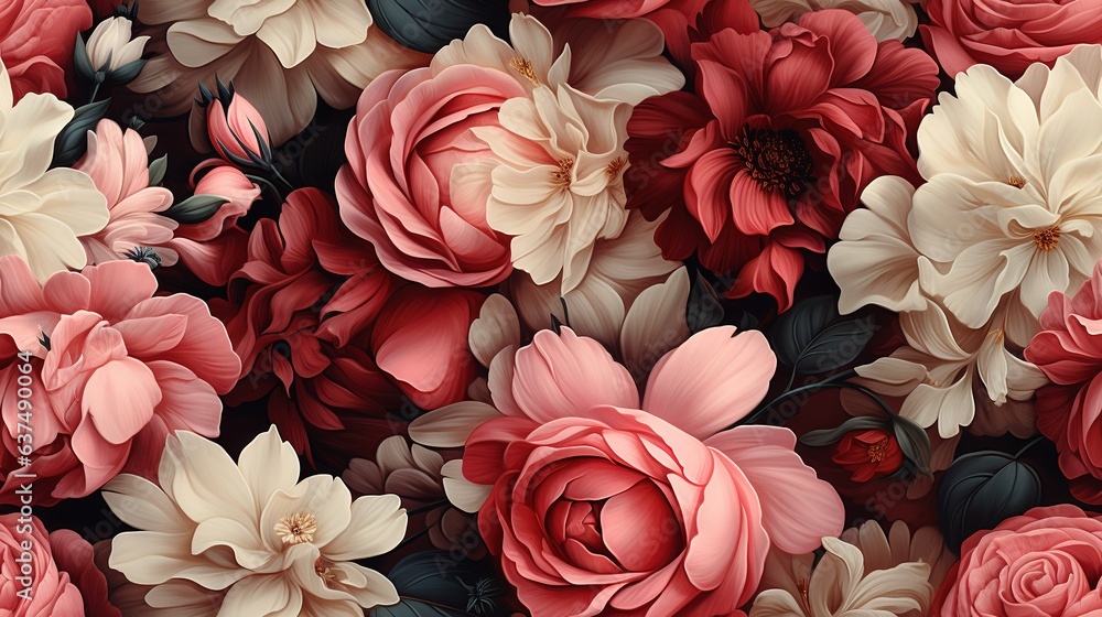a bunch of flowers that are on a wallpaper pattern. generative ai a bunch of flowers that are on a wallpaper pattern. generative ai