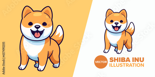 Vector Illustration of Cute Shiba Inu Dog Standing Cartoon Icon in Flat Cartoon Style: Perfect for Poster, Card, Decoration, and Print