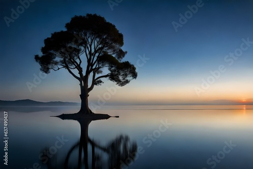 silhouette of tree on the lake generated by AI tool