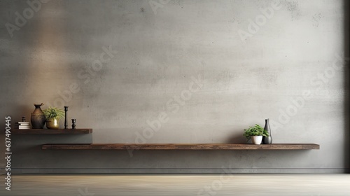 Design featuring concrete background with cement shelf and floor.