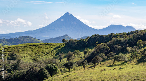 Majestic Mountain Volcano Landscape with Sky and Trees in Costa Rica