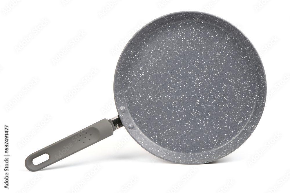 Modern frying pan with non-stick granite coating with isolated on white background, top view. Modern frying pan with non-stick granite coating with isolated on white background, top view.