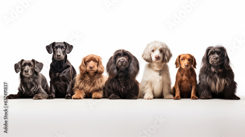 Group of sitting dogs of different breeds on a white background © Veniamin Kraskov