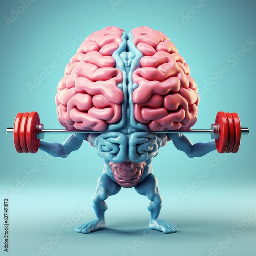 3d human brain that is lifting hand weights, in the style of pop surrealism