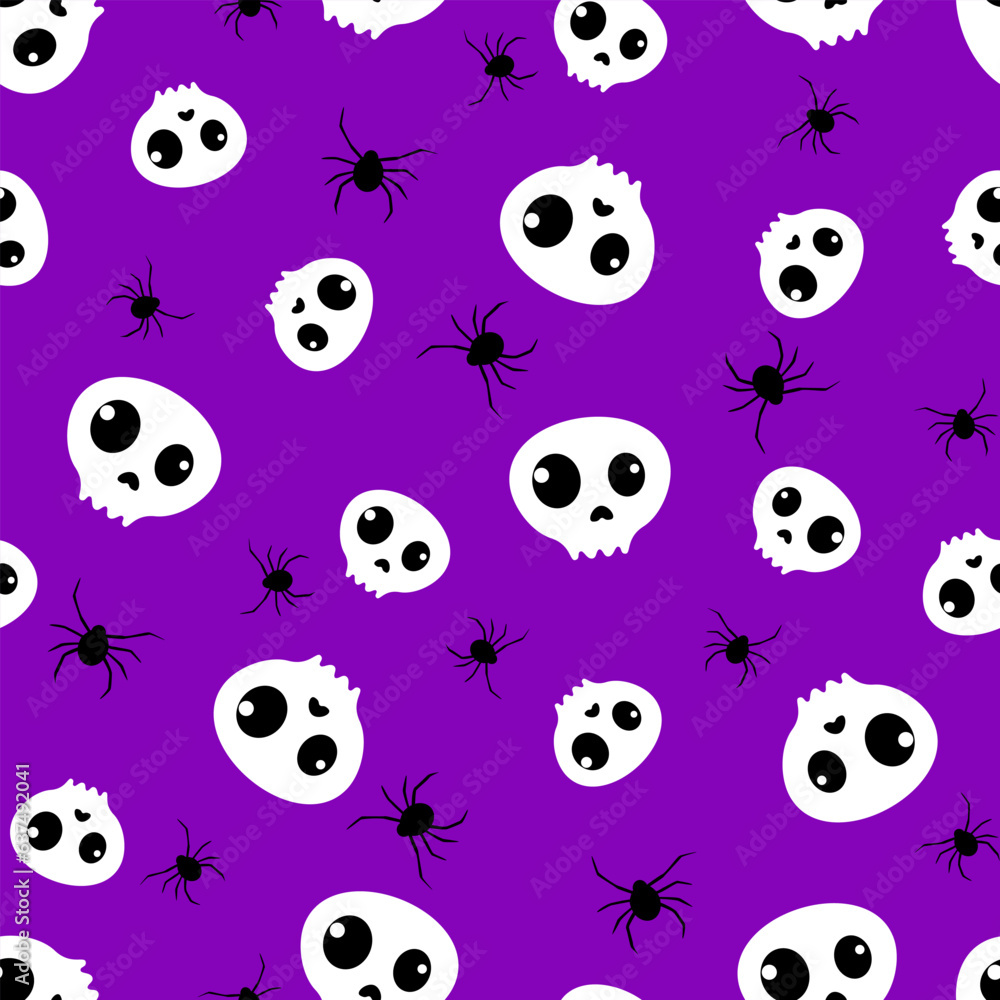 Skull and spider pattern. Seamless halloween pattern