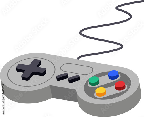 Joystick control vector video game controller. Play console icon symbol. Toy keypad retro design. 