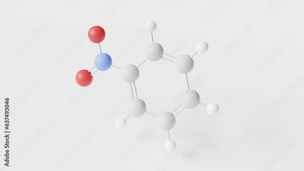 nitrobenzene molecule 3d, molecular structure, ball and stick model ...