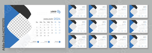 Desk Calendar Template 2024. Desk calendar in a minimalist style. Calendar 2024 planner corporate template design.