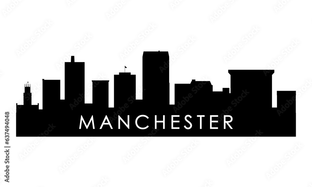 Manchester NH skyline silhouette. Black Manchester city design isolated on white background.