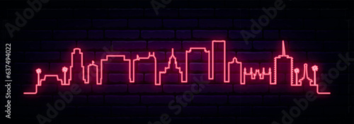 Red neon skyline of Hollywood. Bright Hollywood, CA long banner. Vector illustration.