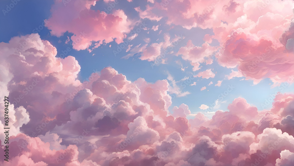 Beautiful clouds in the sky, baby pink colors, anime style, generative ai