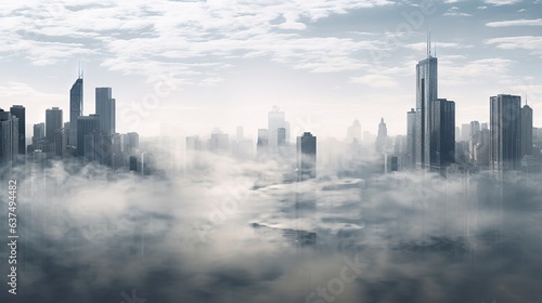  a city in the middle of a foggy day with skyscrapers in the distance. generative ai