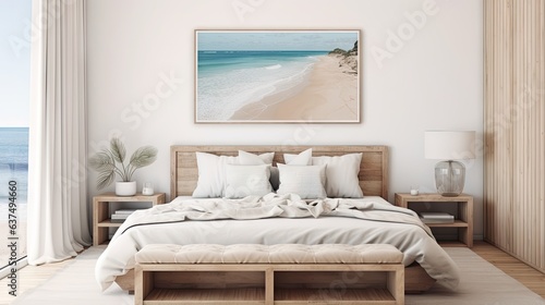 coastal boho mockup frame in bedroom. photo