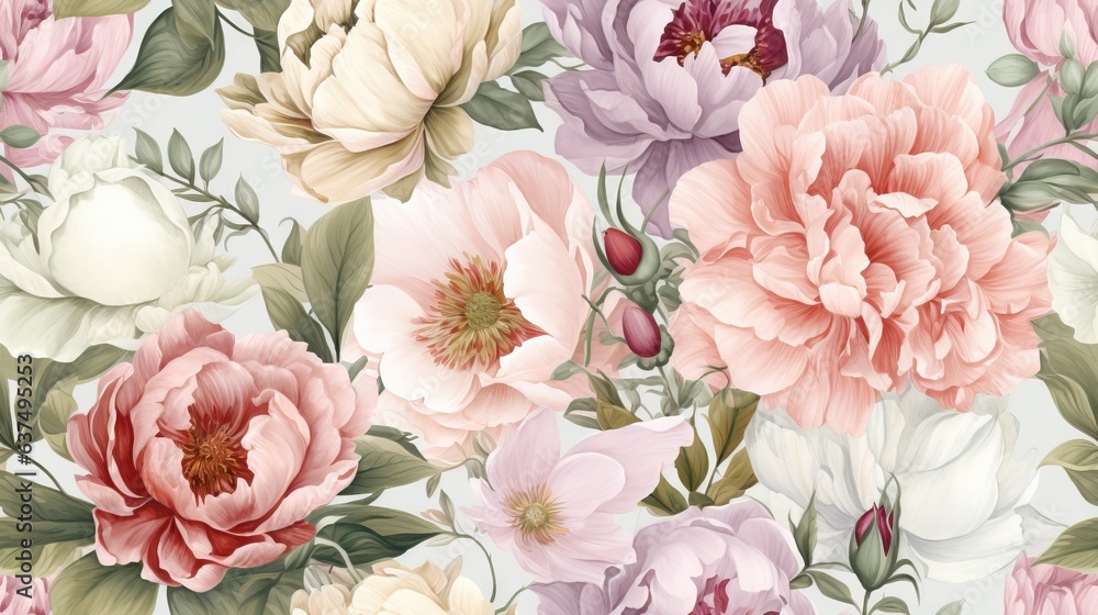  a bunch of flowers that are on a wallpaper background.  generative ai