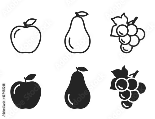 apple, pear and grape icons. fruits and organic food symbols. vector images