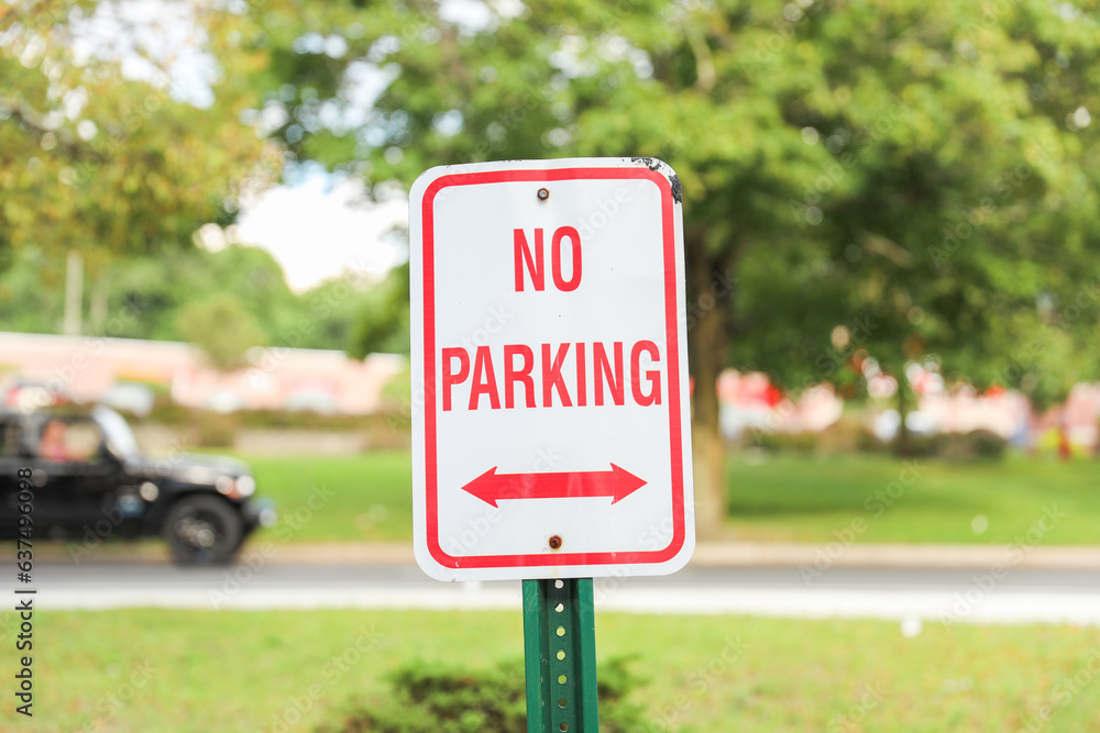 red 'No Parking' sign signifies restricted areas, embodying order, compliance, and traffic control in urban spaces red 'No Parking' sign signifies restricted areas, embodying order, compliance, and traffic control in urban spaces