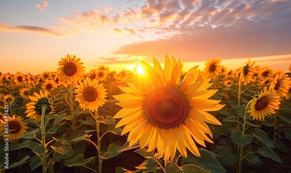 Sunflowers at the field on the sunset