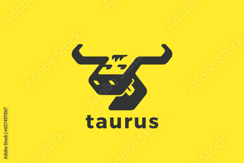 Bull Ox Logo Friendly Funny Geometric Design Negative space style.