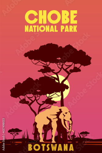 Travel poster Chobe National Park Africa Botswana savanna