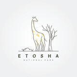 etosha national park line art logo with giraffe animal vector logo illustration design