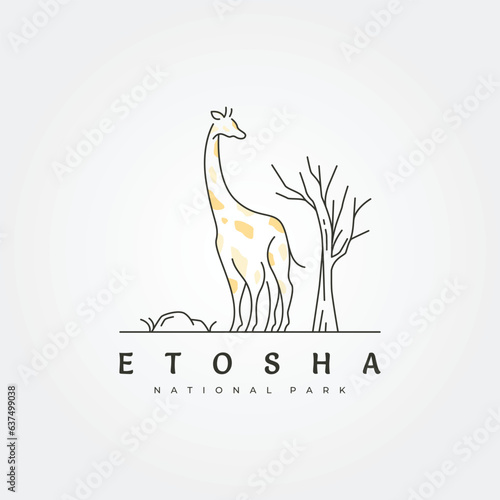 etosha national park line art logo with giraffe animal vector logo illustration design