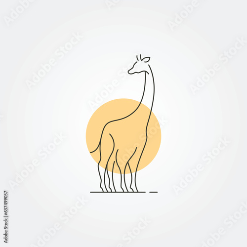 vector of giraffe line art icon logo symbol with sun vector illustration design