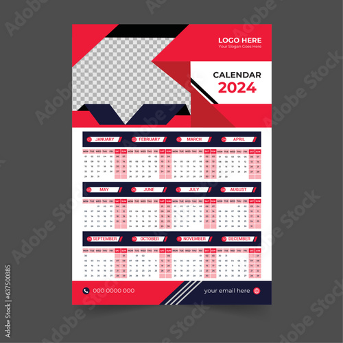 Creative 2024 new year wall calendar design template Vector, Editable high-quality print-ready calendar design template (ID: 637500885)