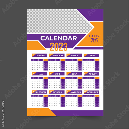 Creative 2024 new year wall calendar design template Vector, Editable high-quality print-ready calendar design template (ID: 637501012)