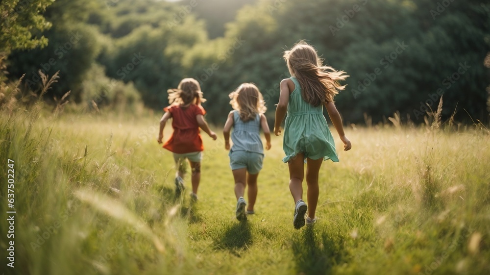boys and children run in the meadow at sunset happy and in company. Friendship and fun. Freedom among boys and young people, long live life, enjoy life. New opportunities. New beginning. AI generative boys and children run in the meadow at sunset happy and in company. Friendship and fun. Freedom among boys and young people, long live life, enjoy life. New opportunities. New beginning. AI generative